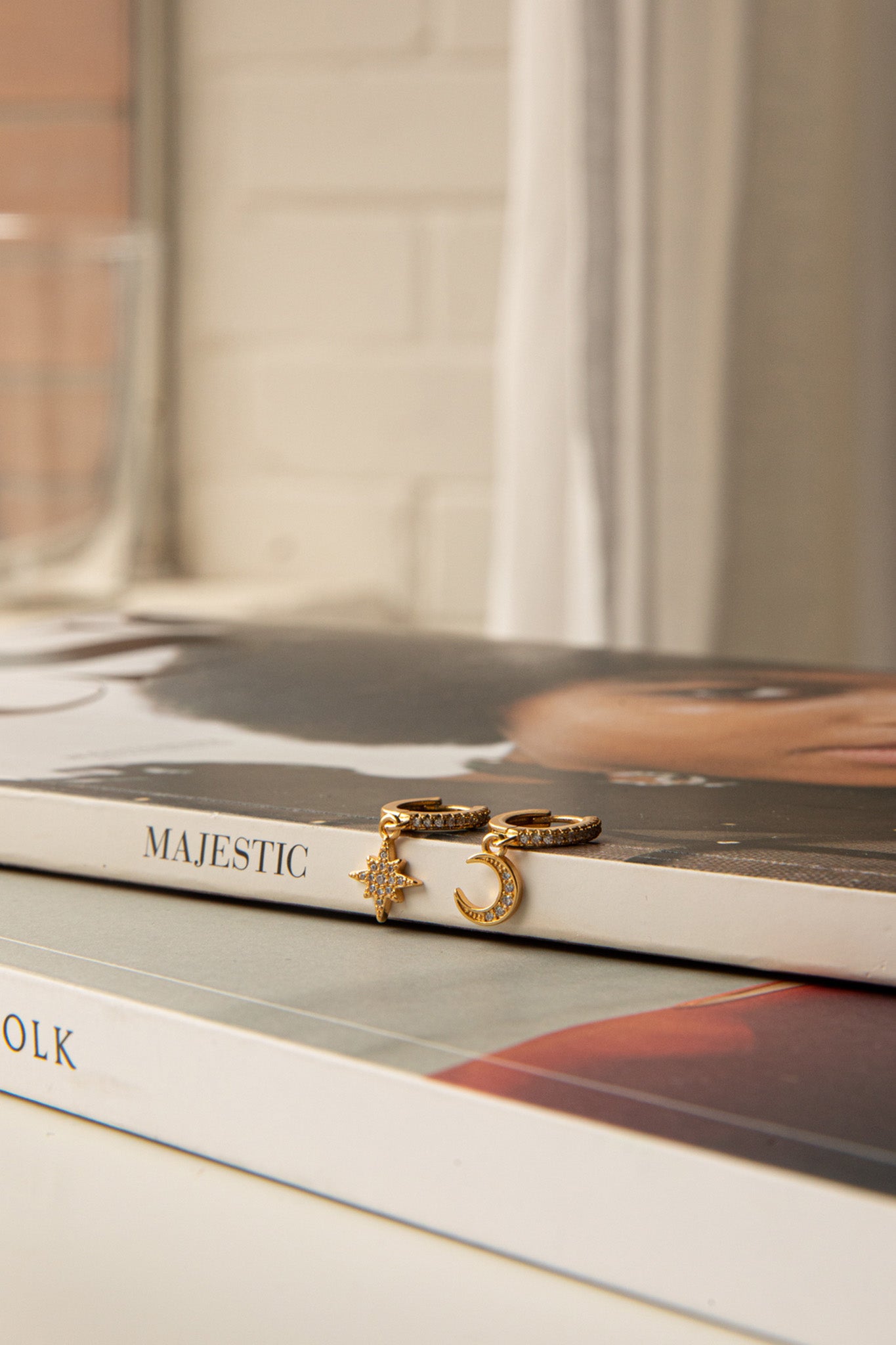Midnight Drop Diamante Hoop Earrings Gold by Selfie Leslie