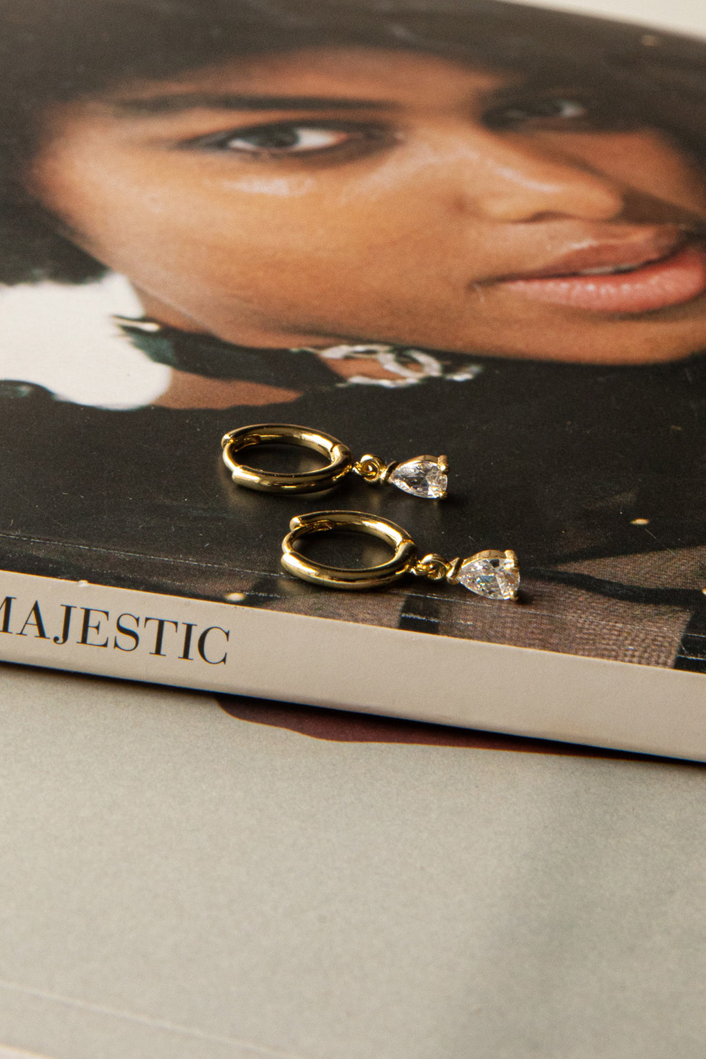 Teary Drop Diamante Hoop Earrings Gold by Selfie Leslie