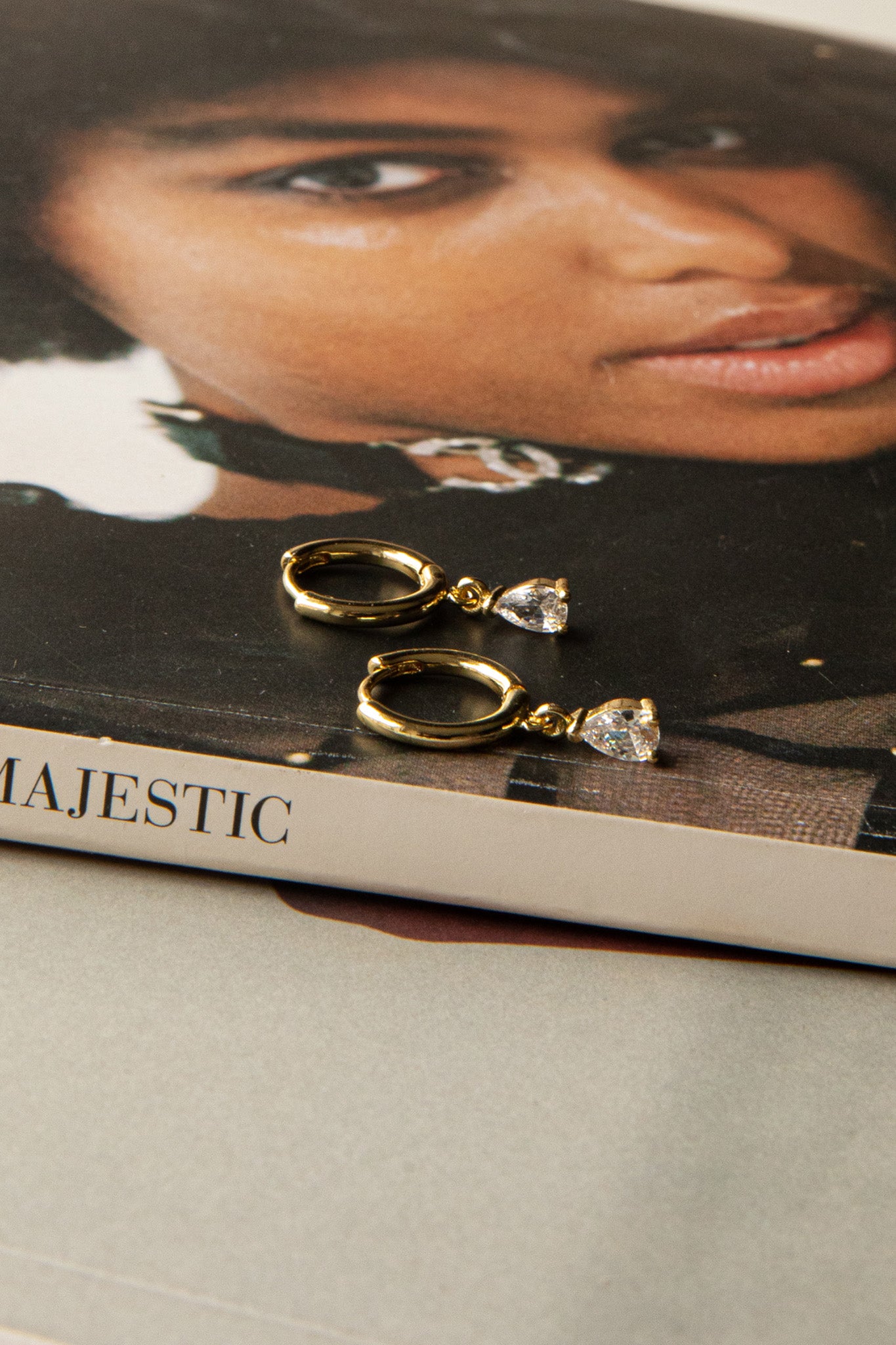Teary Drop Diamante Hoop Earrings Gold by Selfie Leslie