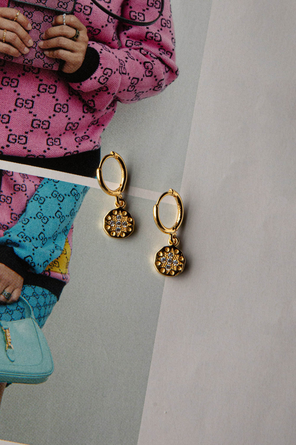 Starry Night Drop Diamante Hoop Earrings Gold by Selfie Leslie
