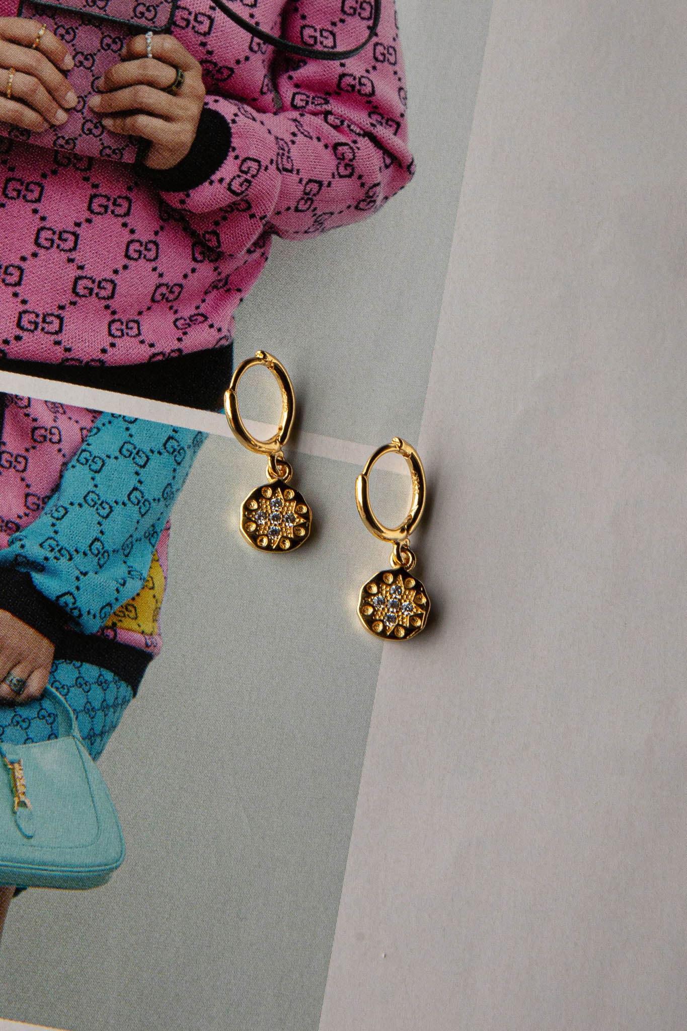 Starry Night Drop Diamante Hoop Earrings Gold by Selfie Leslie