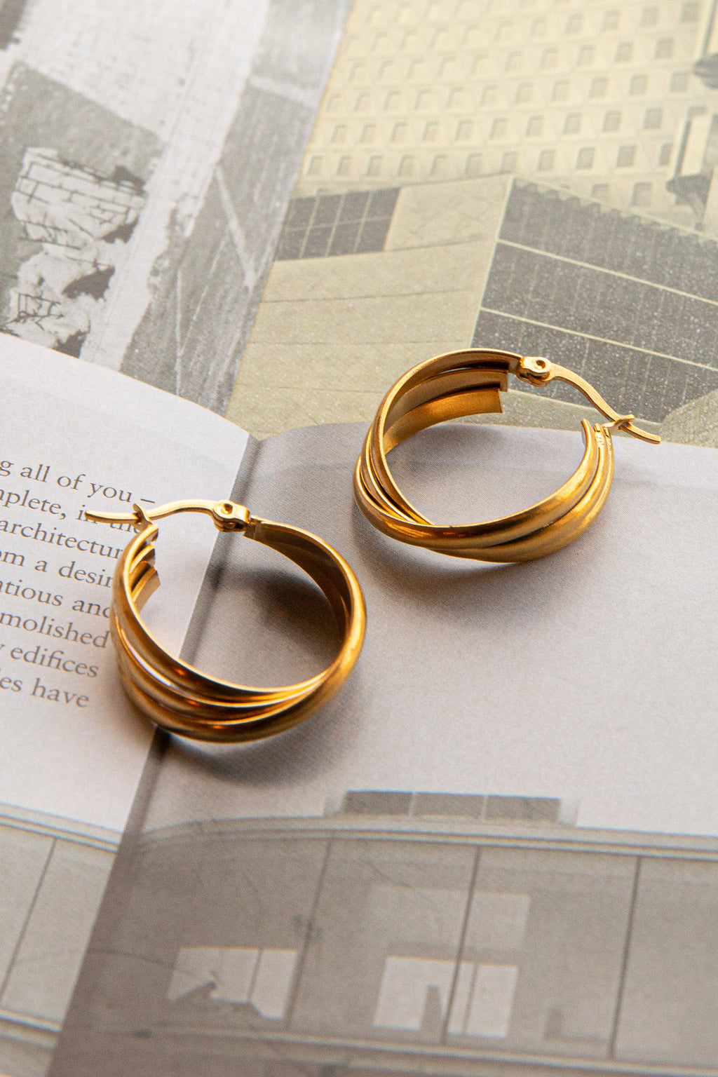 Mona Triple Hoop Earrings Gold by Selfie Leslie