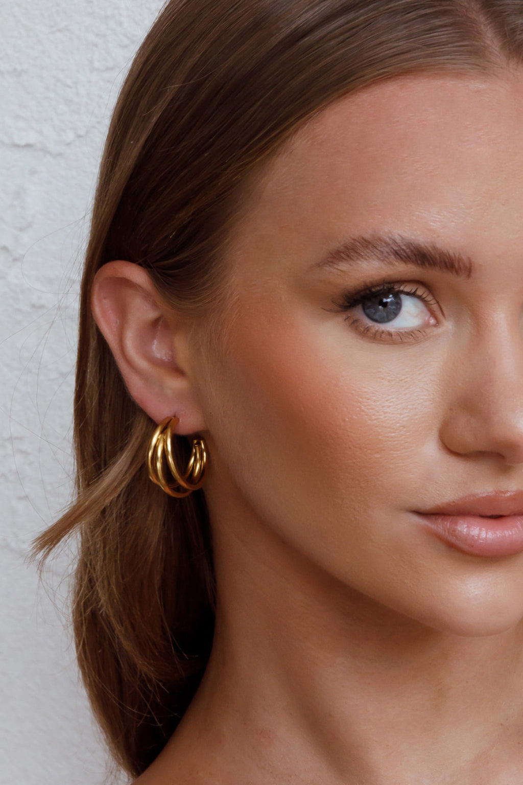 Dominique Triple Open Hoop Earrings Gold by Selfie Leslie