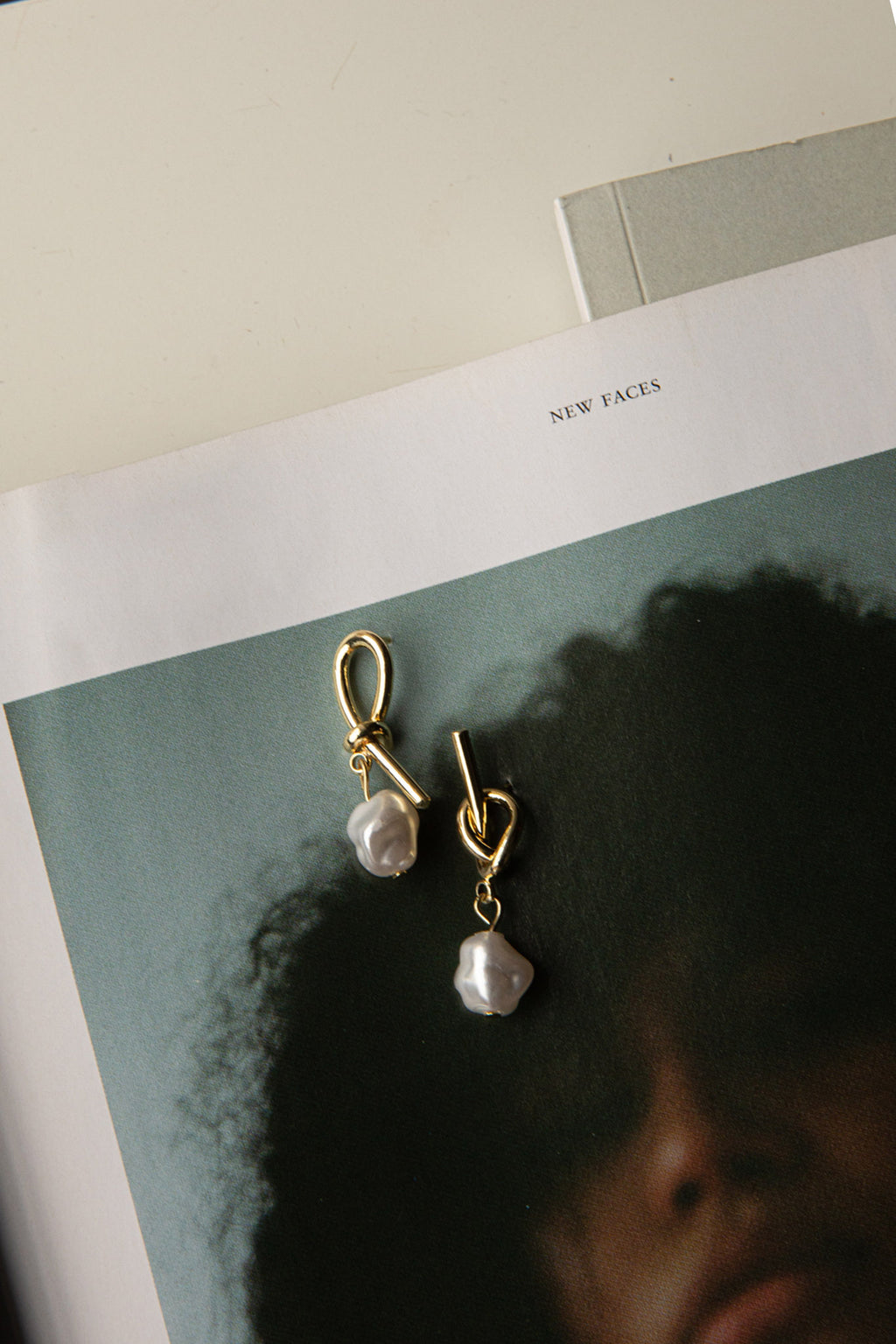 Ariel Pearl Drop Earrings Gold by Selfie Leslie
