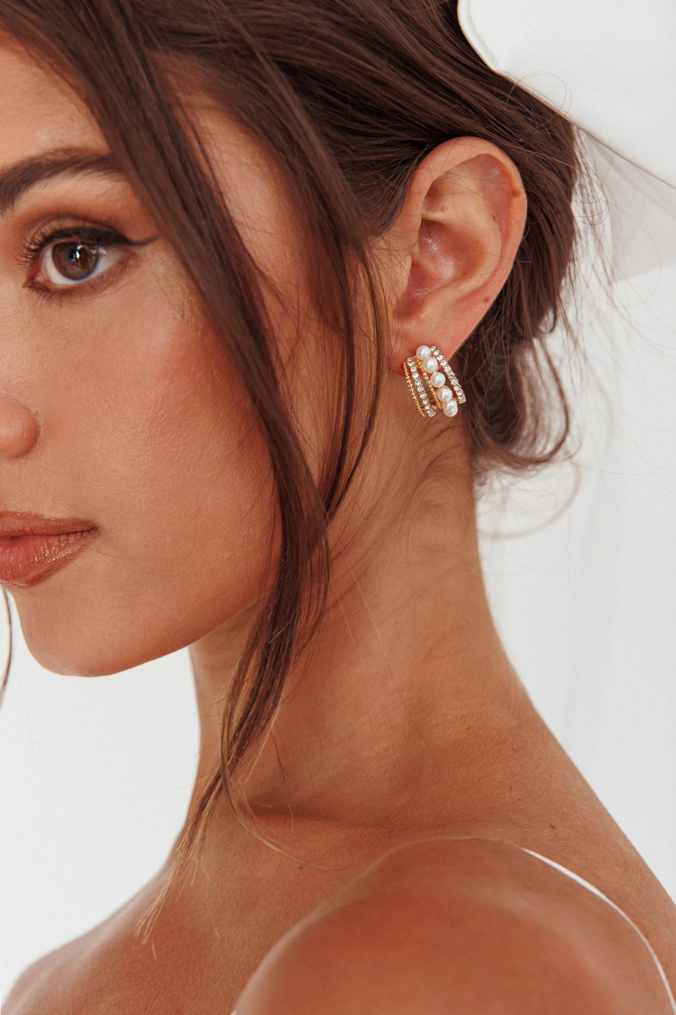 Odette Pearl Diamante Earrings Gold by Selfie Leslie