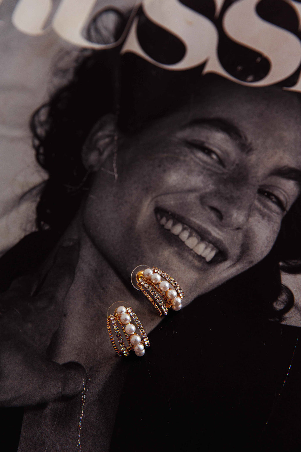 Odette Pearl Diamante Earrings Gold by Selfie Leslie