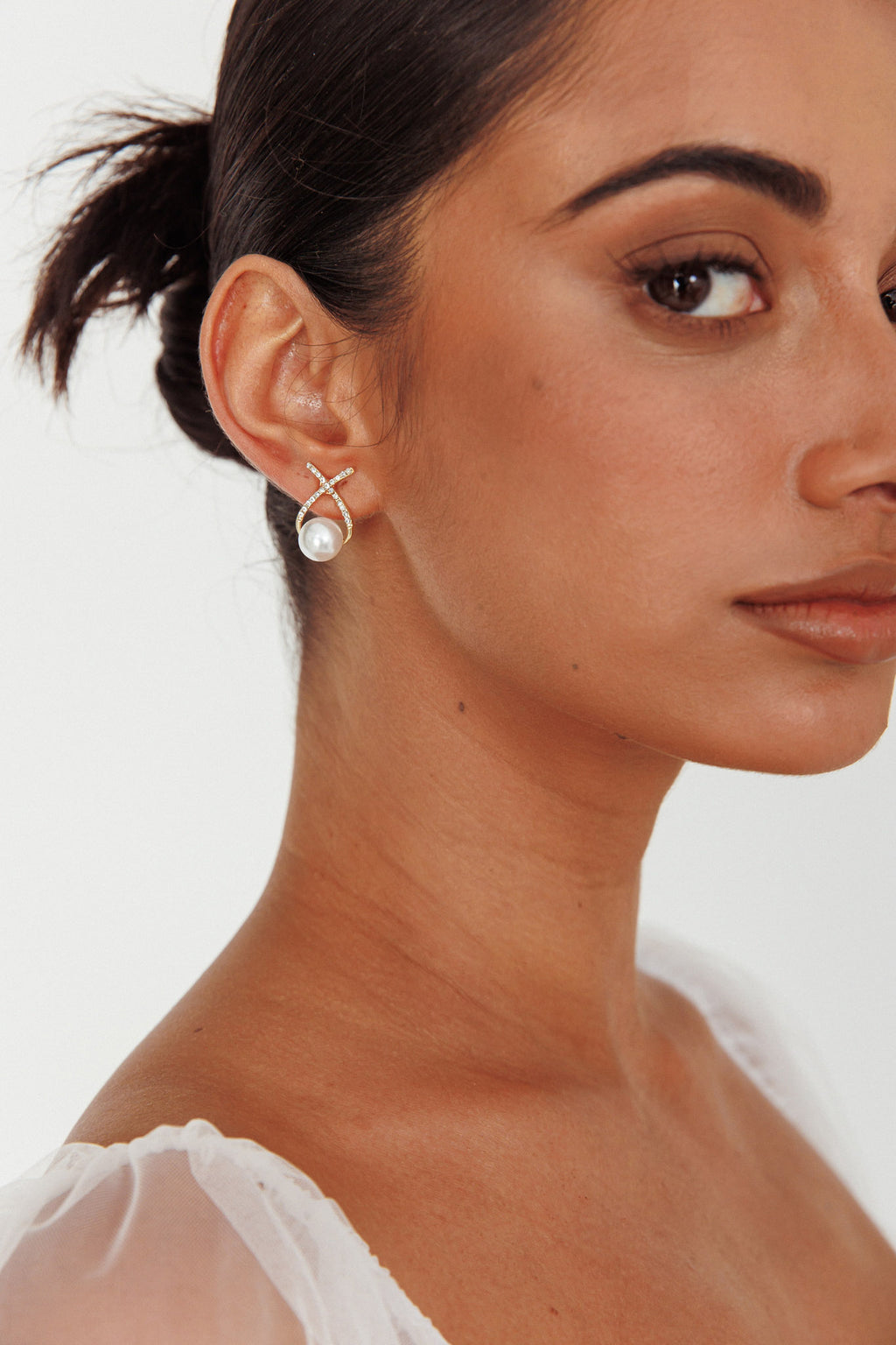 Aliyah Diamante X Pearl Earrings Gold by Selfie Leslie