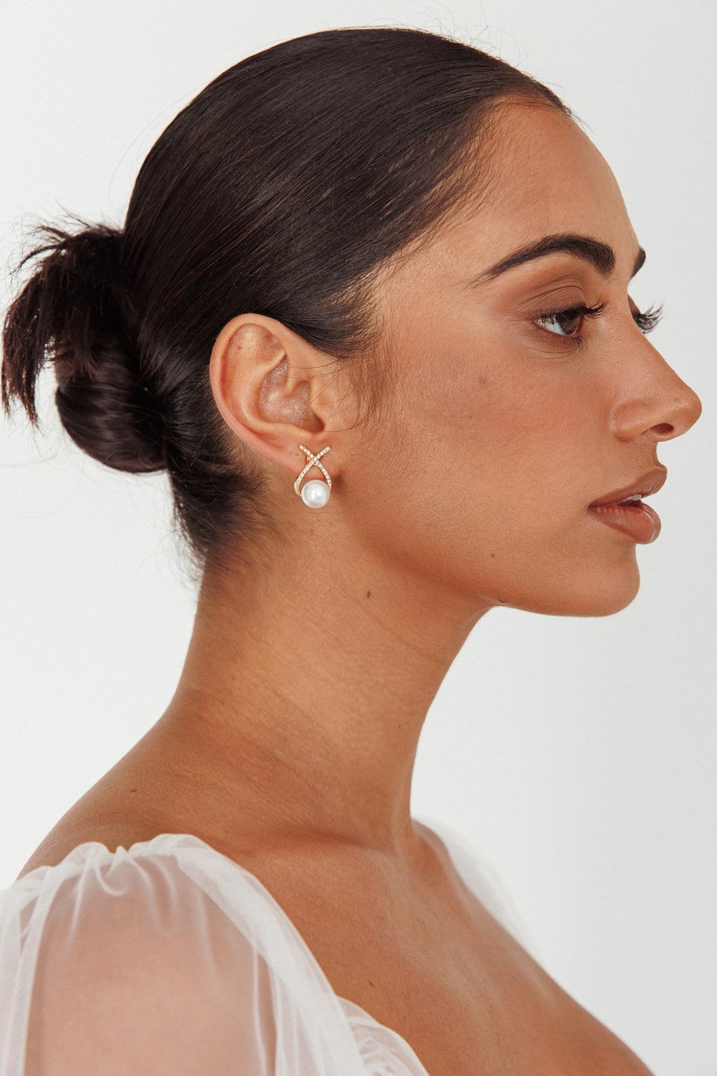 Aliyah Diamante X Pearl Earrings Gold by Selfie Leslie