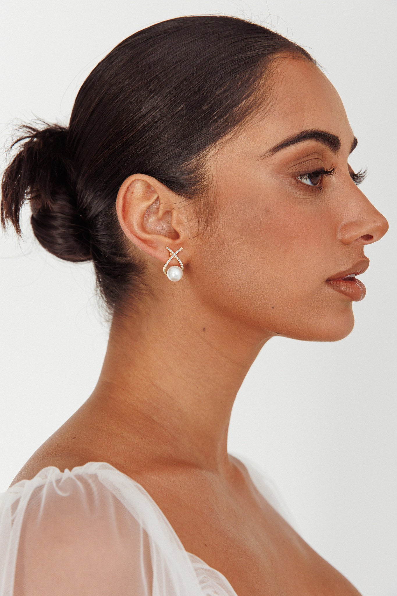 Aliyah Diamante X Pearl Earrings Gold by Selfie Leslie