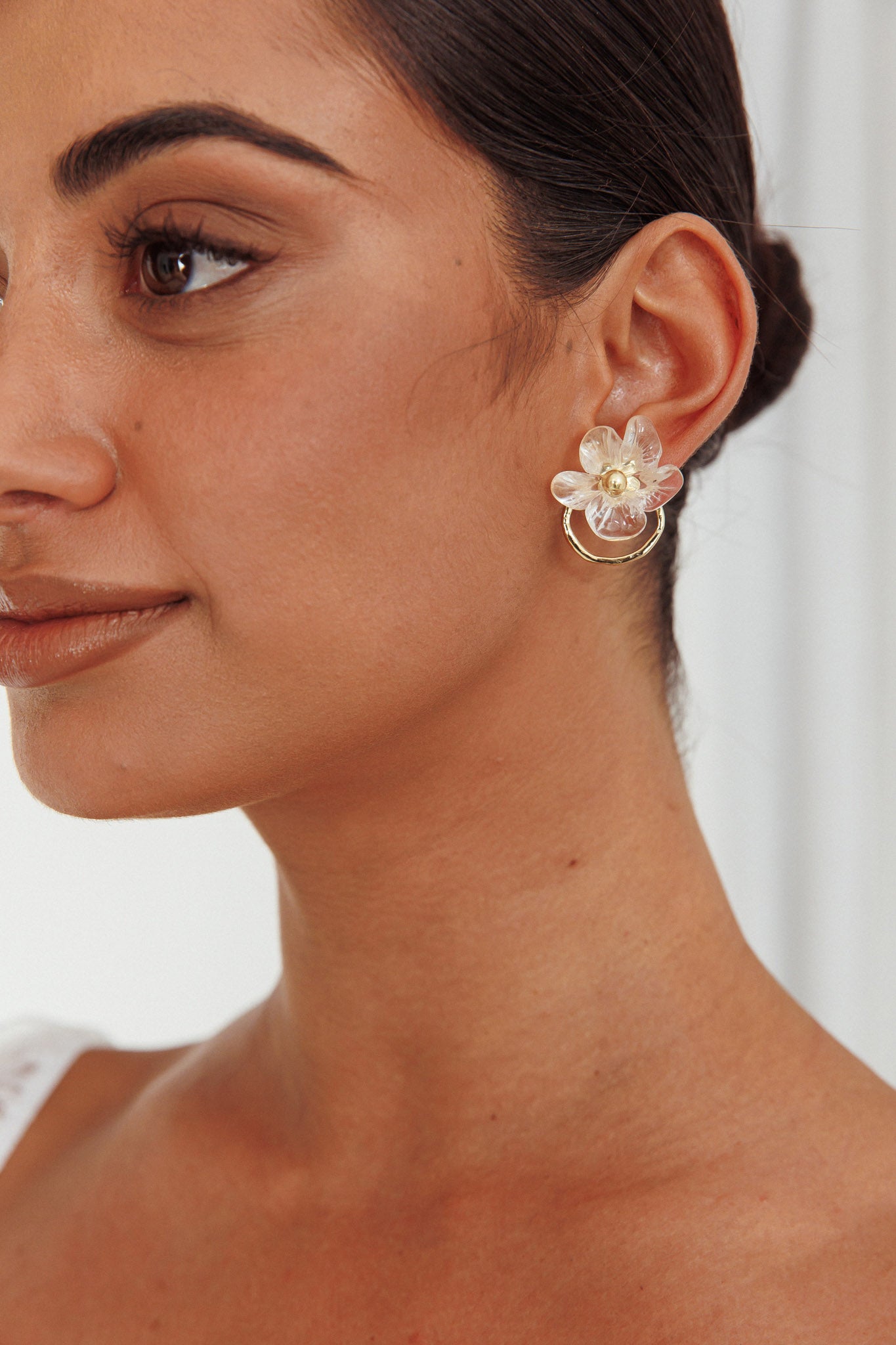 Andrea Clear Flower Earrings Gold by Selfie Leslie