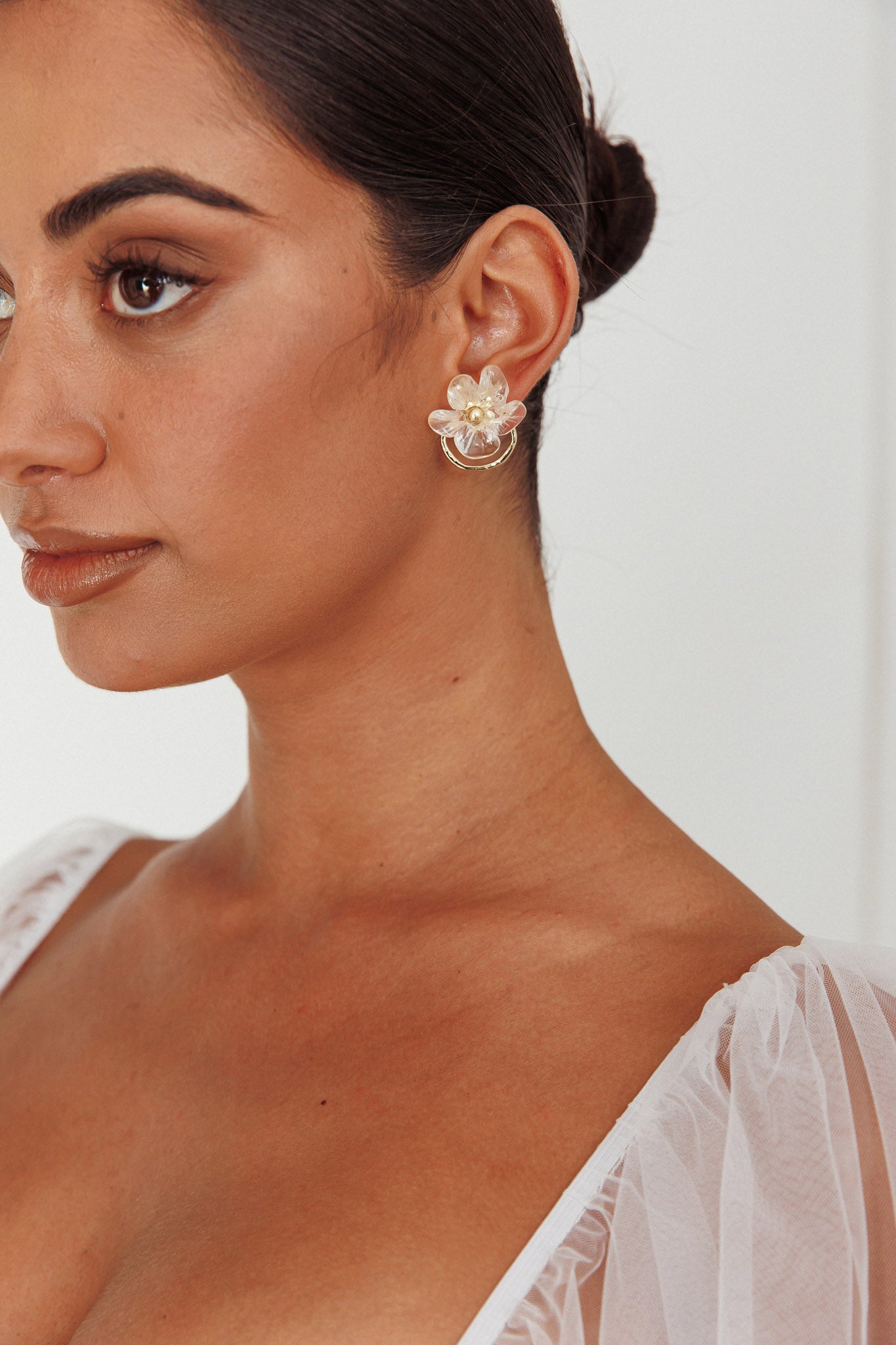 Andrea Clear Flower Earrings Gold by Selfie Leslie
