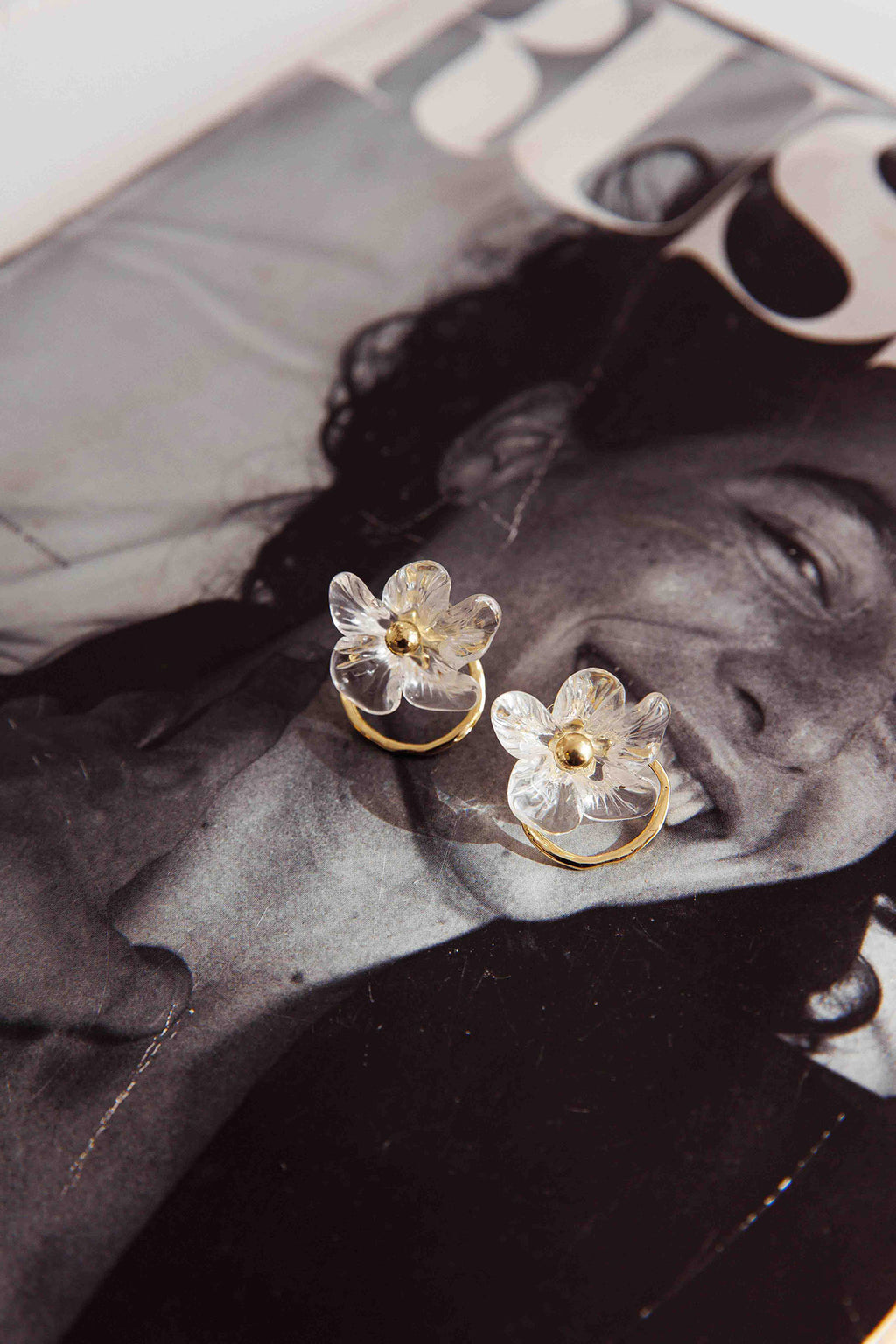 Andrea Clear Flower Earrings Gold by Selfie Leslie