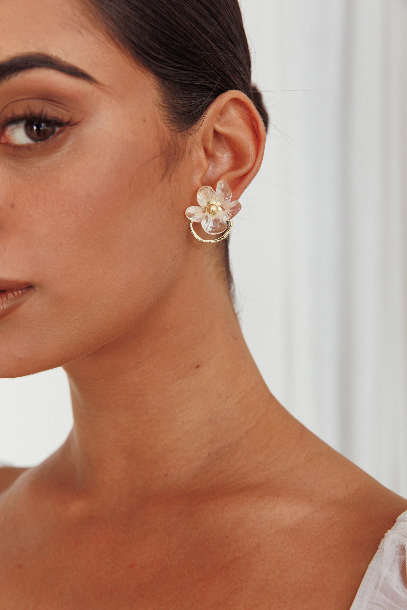 Andrea Clear Flower Earrings Gold by Selfie Leslie