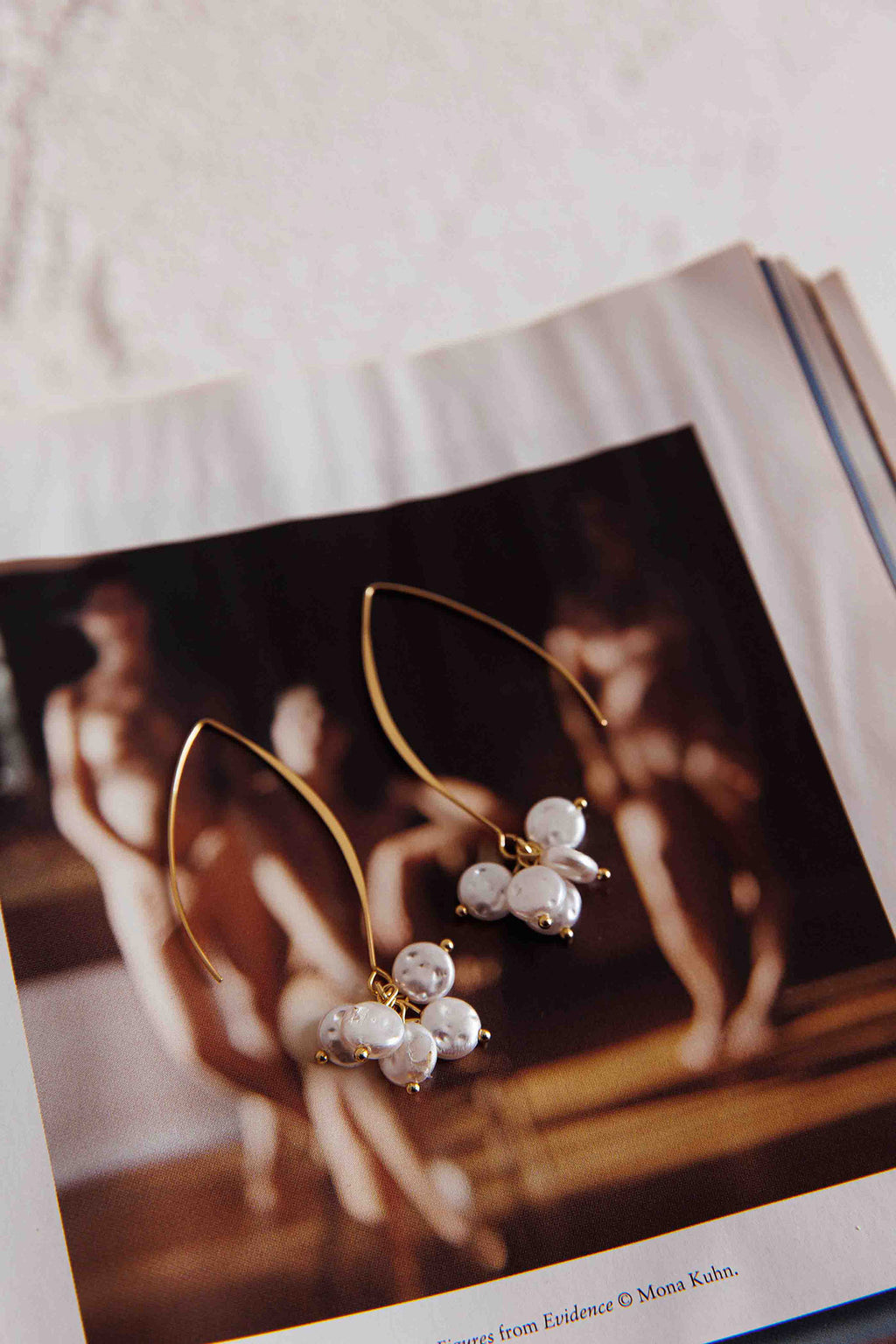 Sarah Pearl Accent Long Hook Earrings Gold by Selfie Leslie