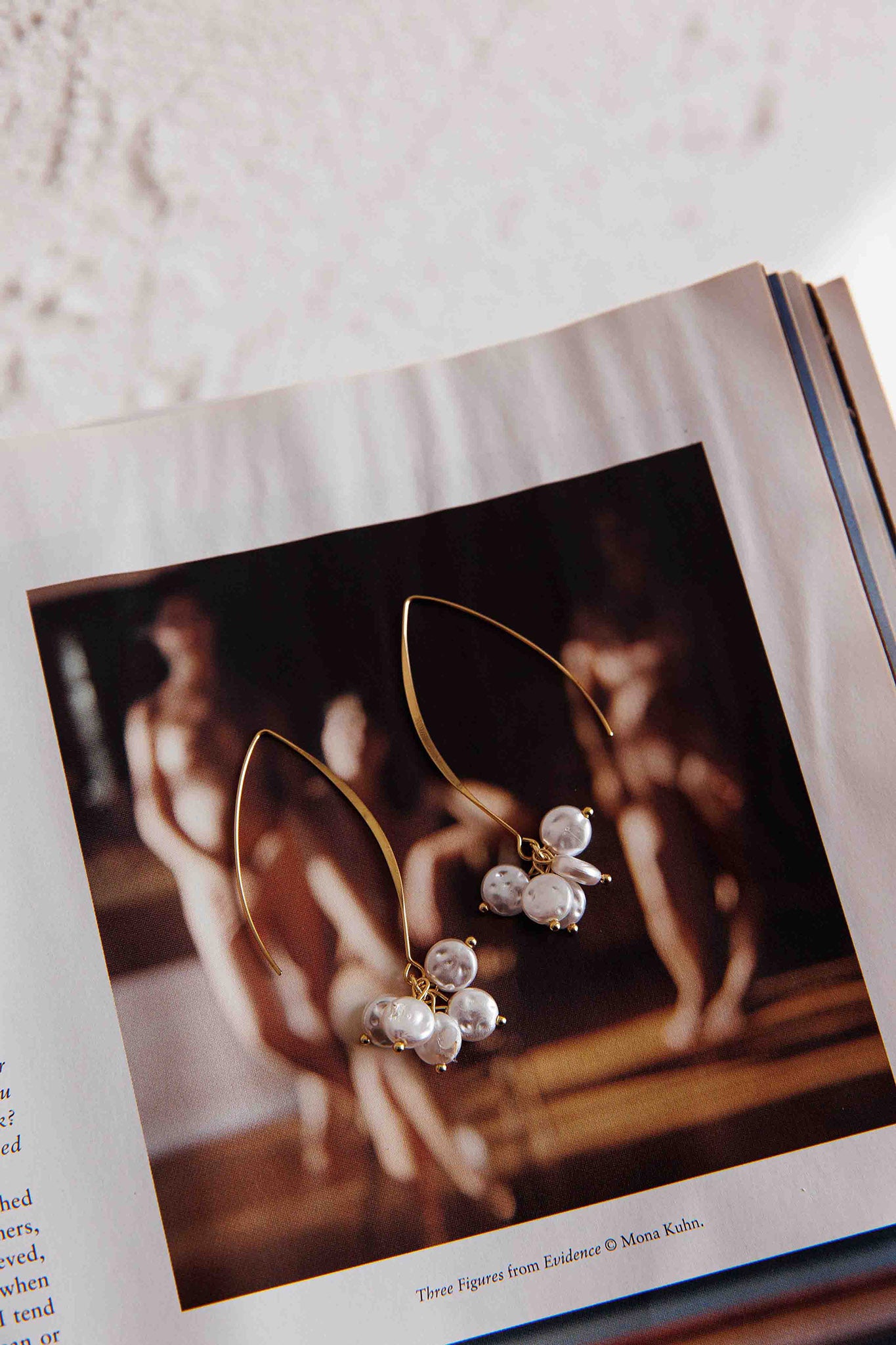 Sarah Pearl Accent Long Hook Earrings Gold by Selfie Leslie