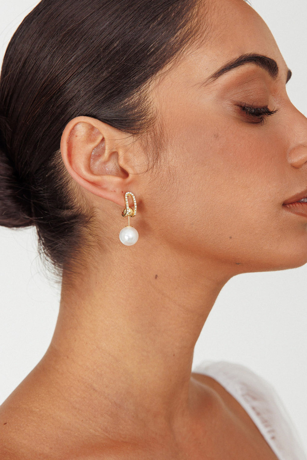 Maia Pearl Diamante Earrings Gold by Selfie Leslie
