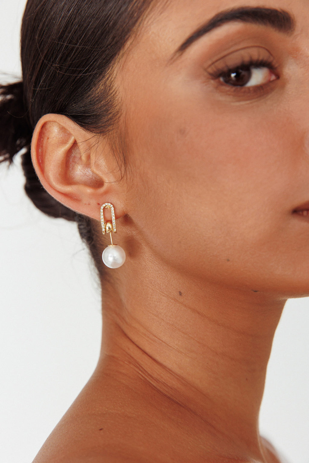 Maia Pearl Diamante Earrings Gold by Selfie Leslie
