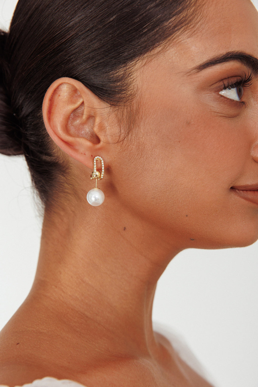 Maia Pearl Diamante Earrings Gold by Selfie Leslie