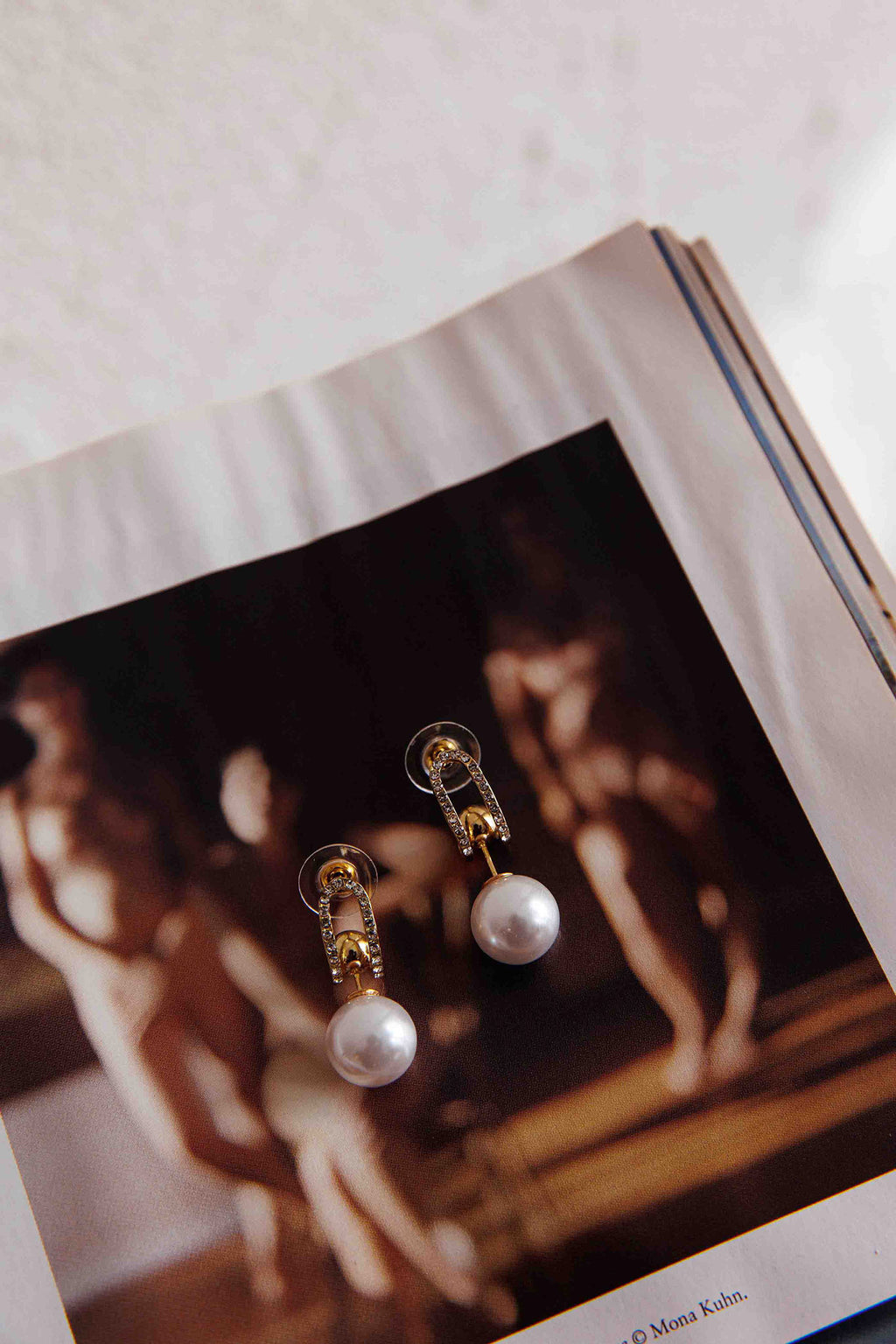 Maia Pearl Diamante Earrings Gold by Selfie Leslie