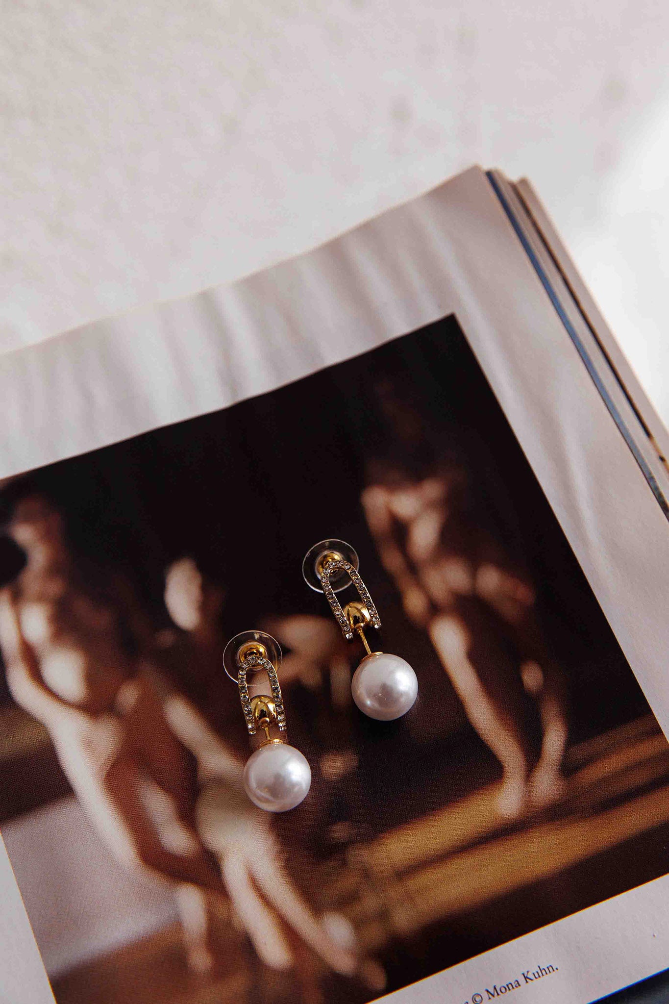 Maia Pearl Diamante Earrings Gold by Selfie Leslie
