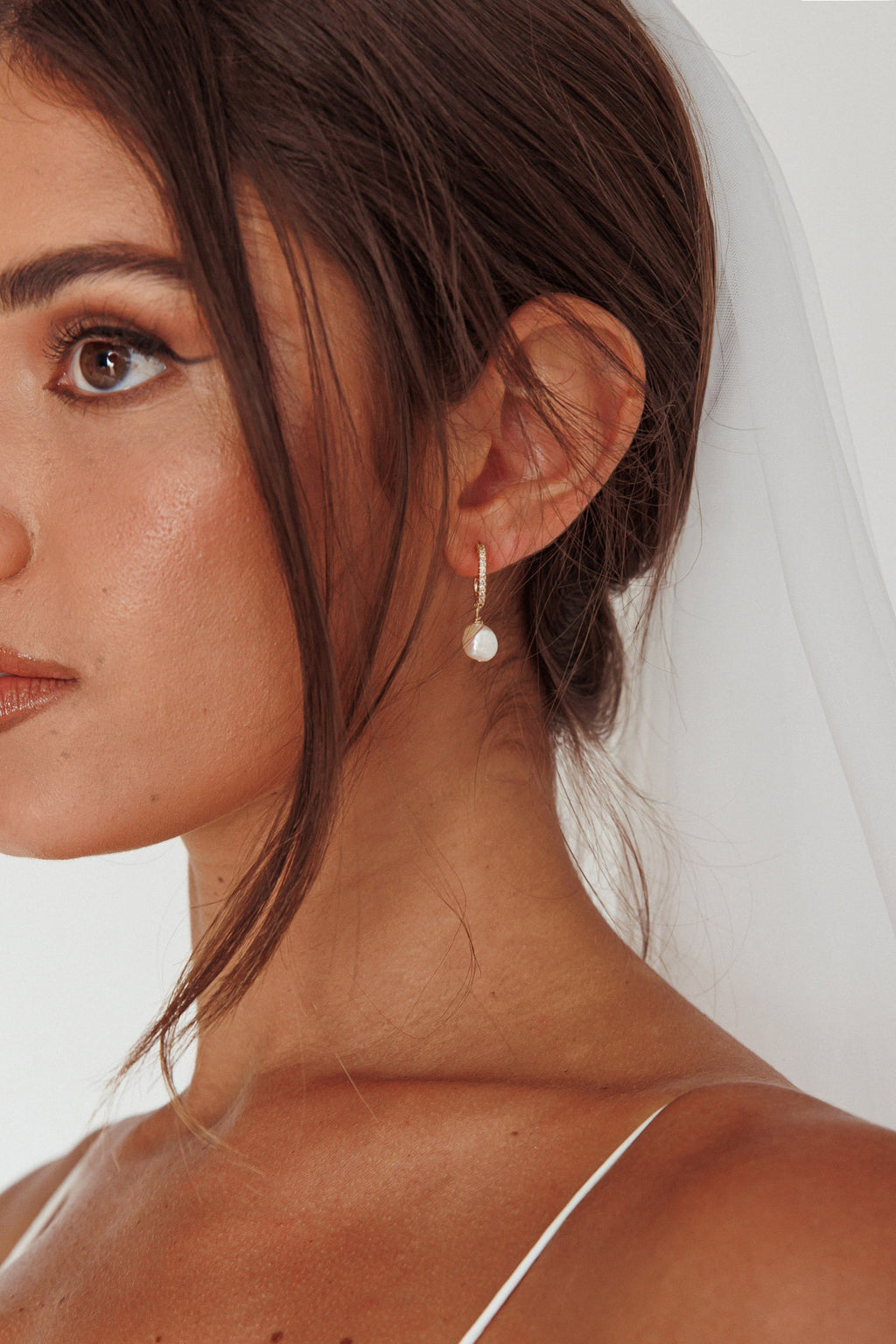 Lily Diamante Pearl Drop Earrings Gold by Selfie Leslie