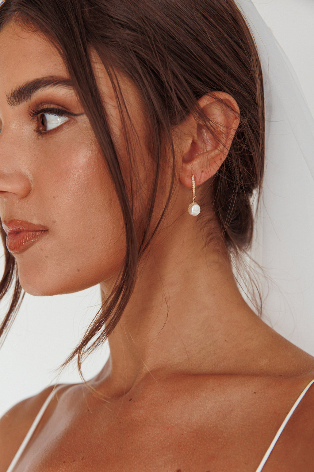 Lily Diamante Pearl Drop Earrings Gold by Selfie Leslie