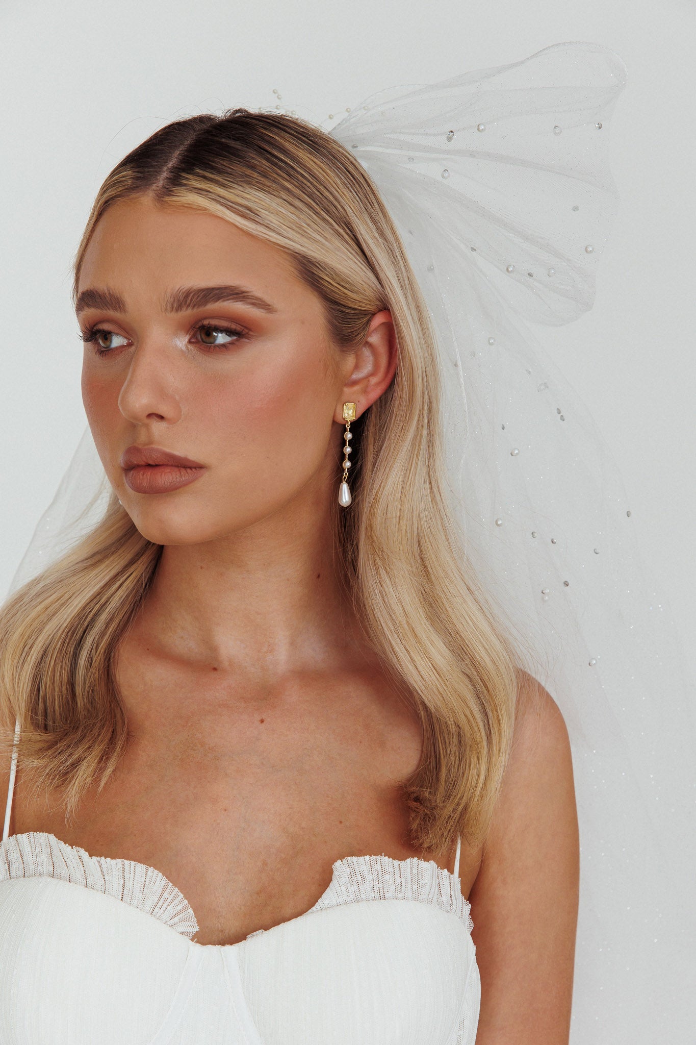 Mercy Pearl & Crystal Drop Earrings Gold by Selfie Leslie