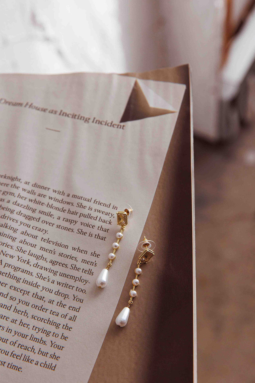 Mercy Pearl & Crystal Drop Earrings Gold by Selfie Leslie