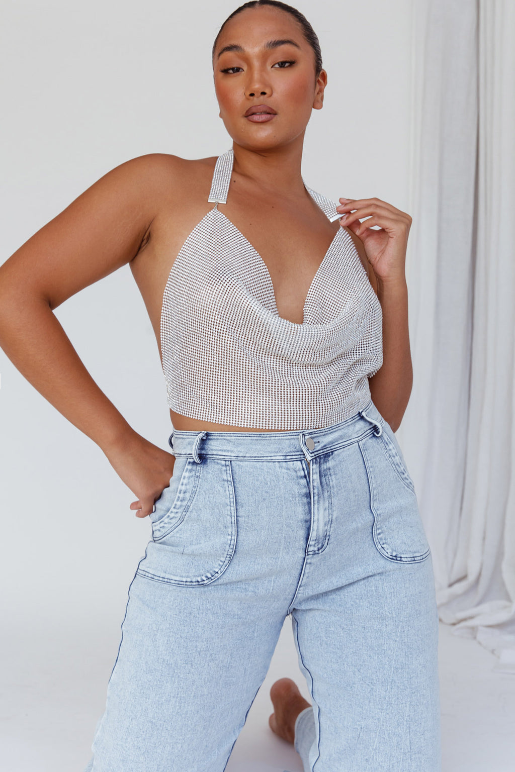 California Diamante Crop Vest Silver by Selfie Leslie