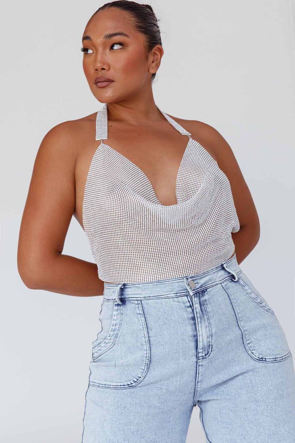 California Diamante Crop Vest Silver by Selfie Leslie