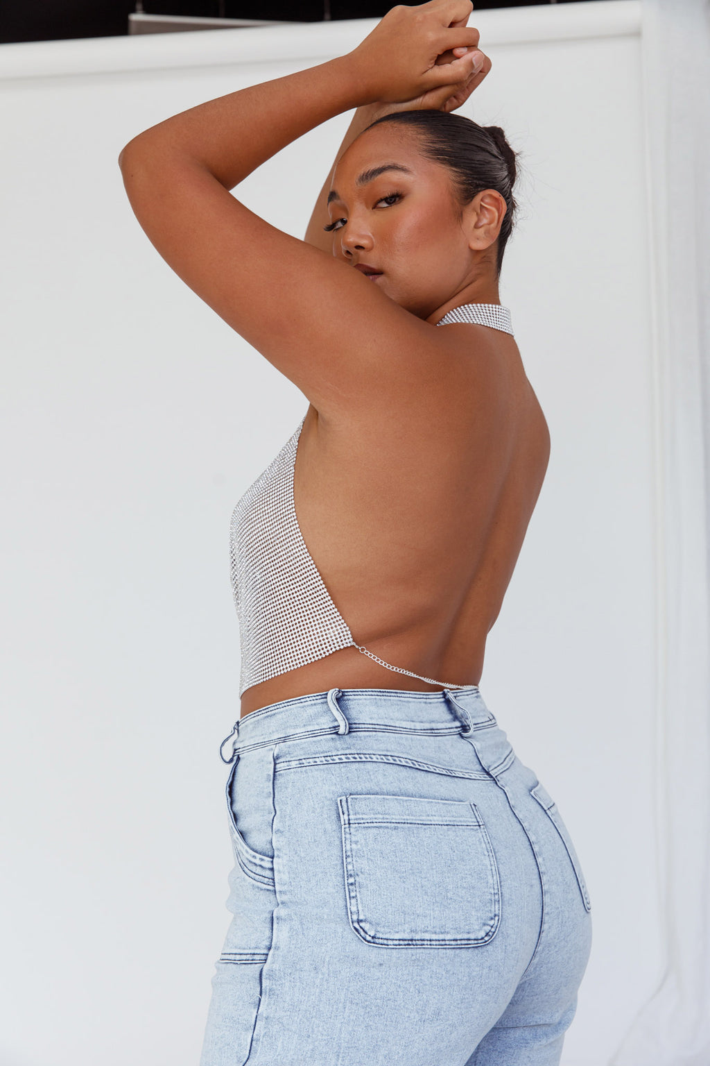 California Diamante Crop Vest Silver by Selfie Leslie