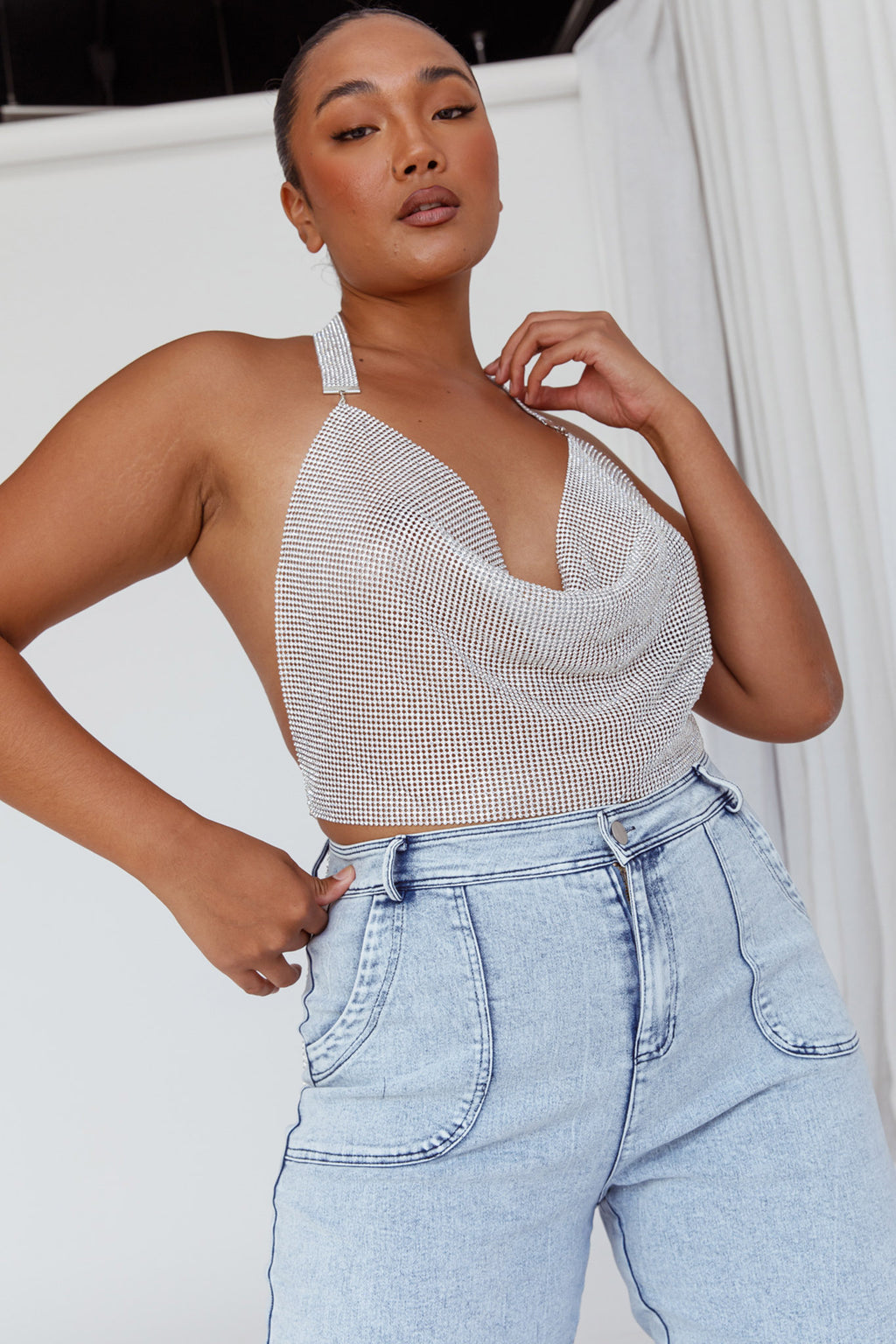 California Diamante Crop Vest Silver by Selfie Leslie