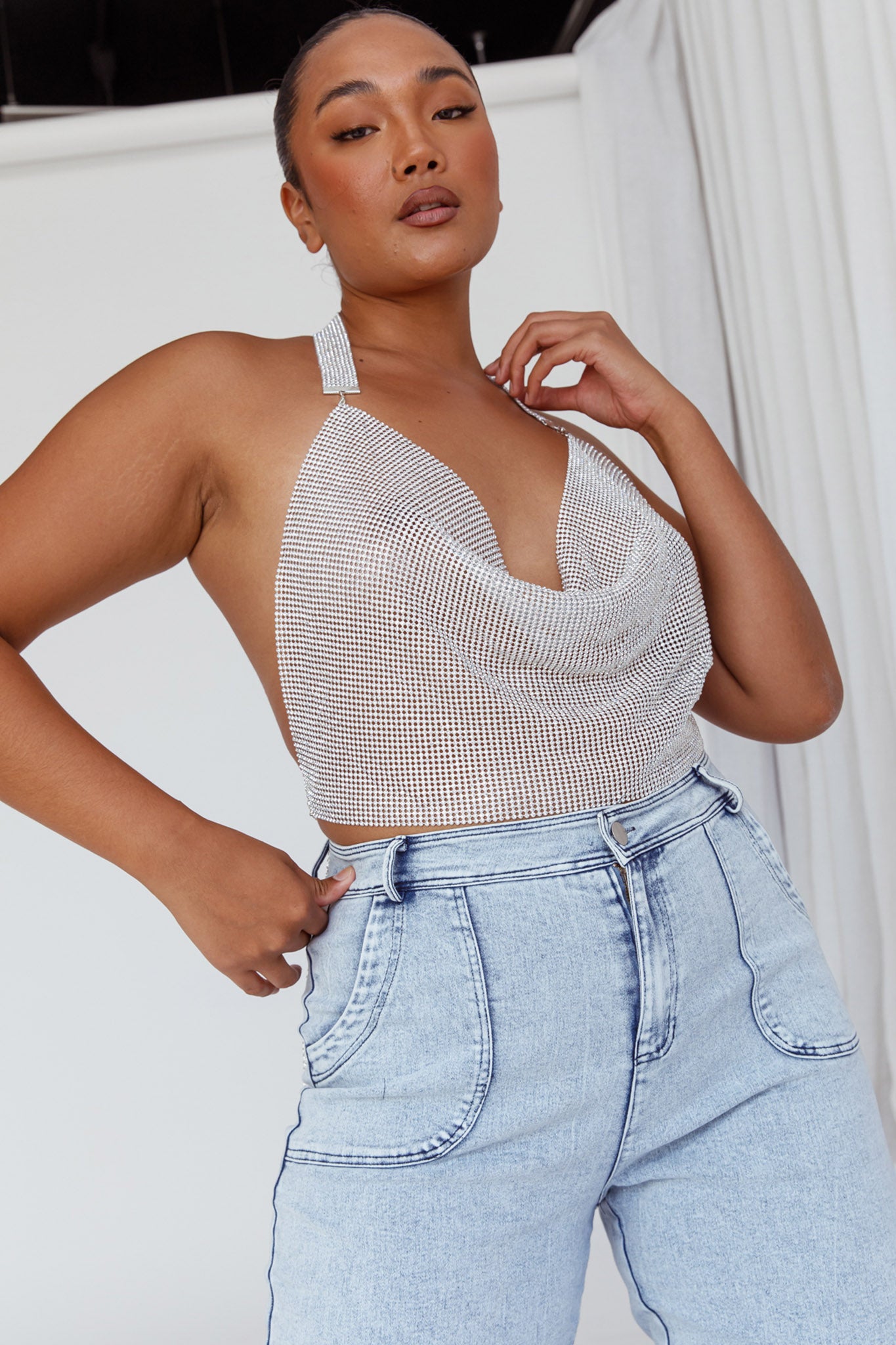 California Diamante Crop Vest Silver by Selfie Leslie
