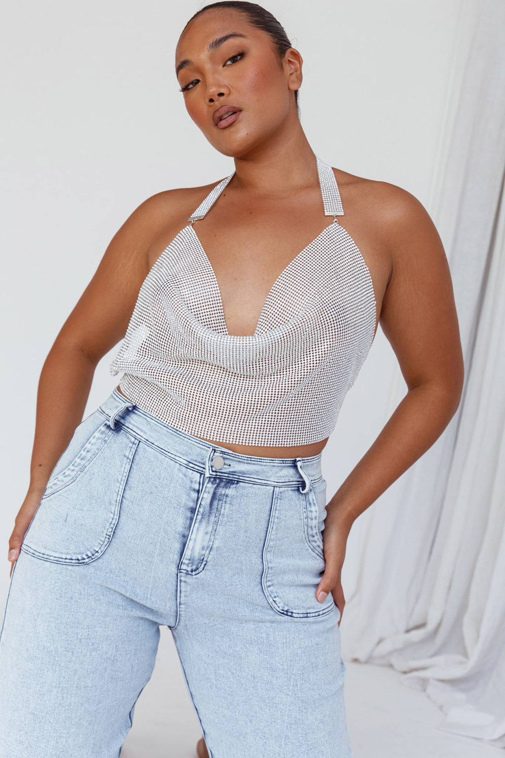 California Diamante Crop Vest Silver by Selfie Leslie