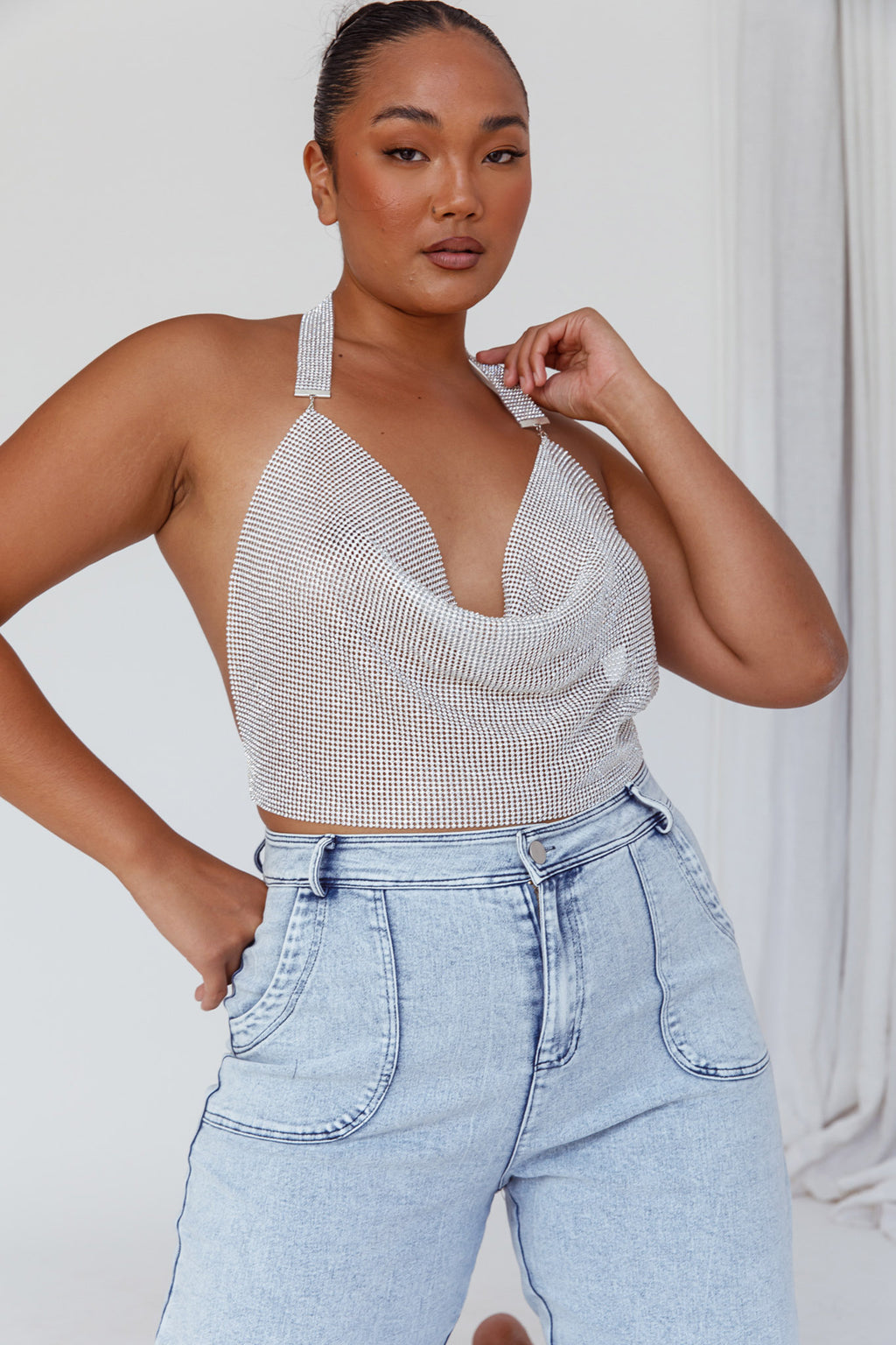 California Diamante Crop Vest Silver by Selfie Leslie