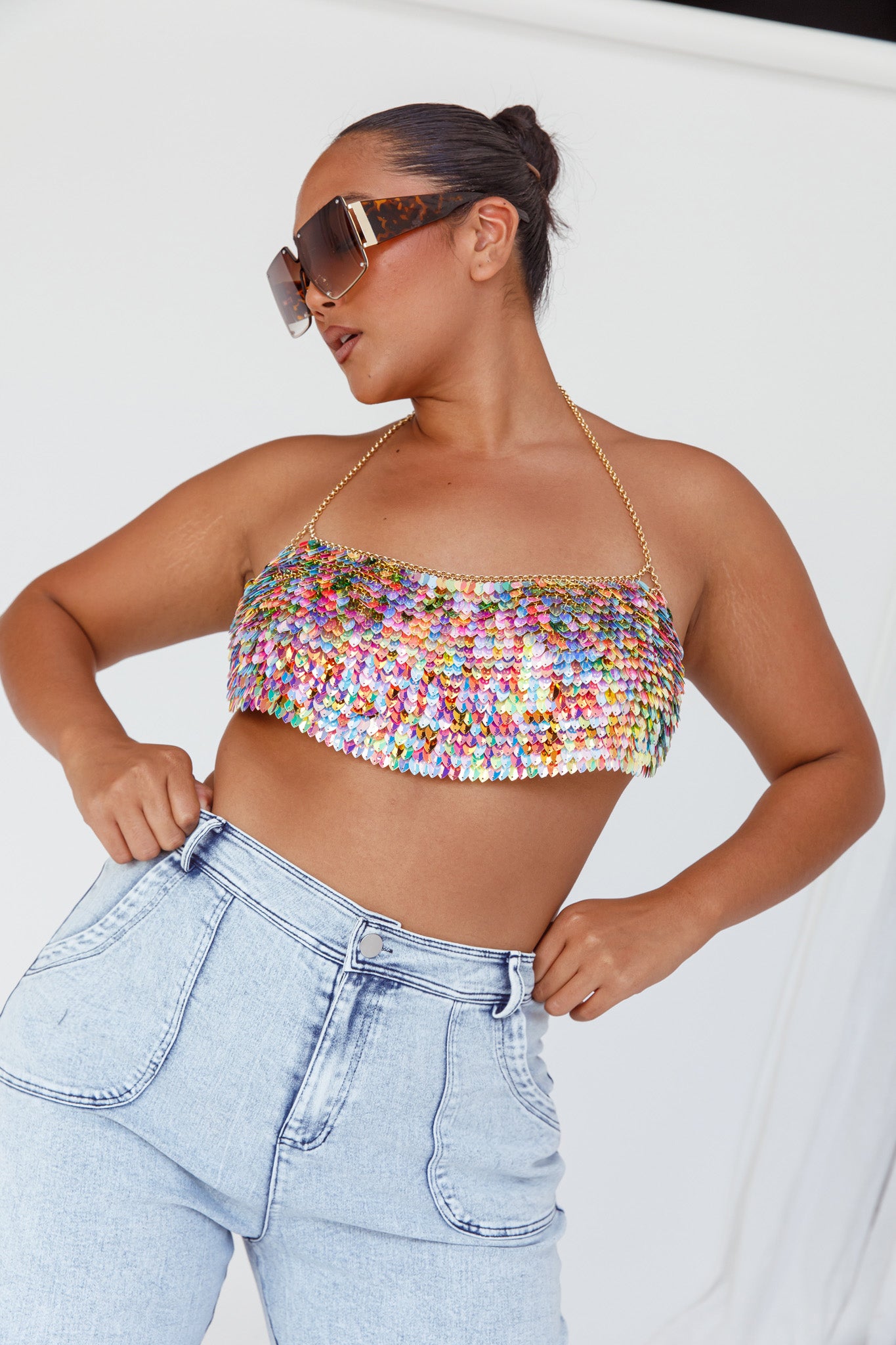 Aerys Holographic Dragon Scale Halter Chain Bralette by Selfie Leslie