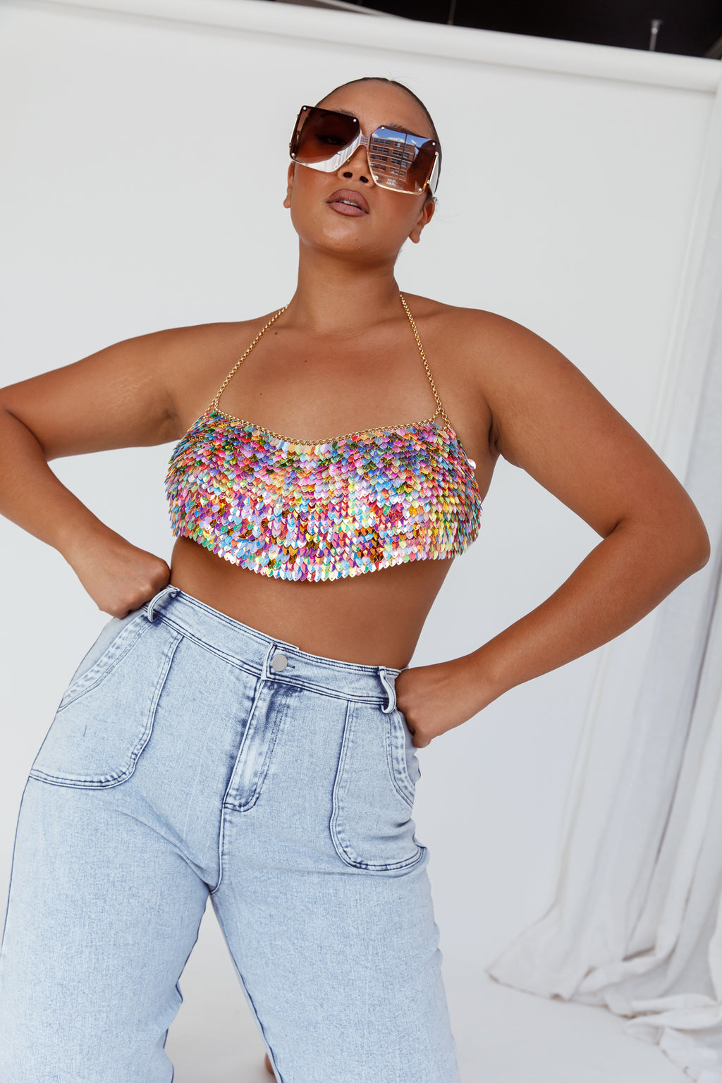 Aerys Holographic Dragon Scale Halter Chain Bralette by Selfie Leslie