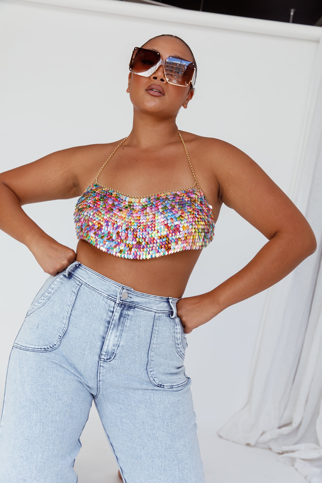Aerys Holographic Dragon Scale Halter Chain Bralette by Selfie Leslie