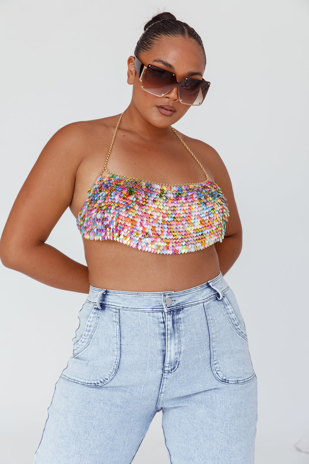 Aerys Holographic Dragon Scale Halter Chain Bralette by Selfie Leslie