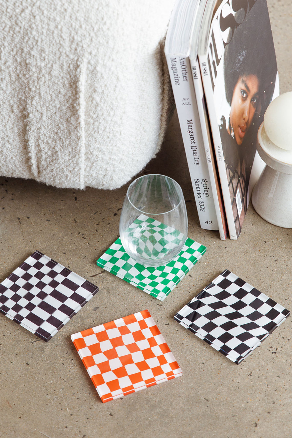 Paradiso 4pc Chessboard Acrylic Coaster Set by Selfie Leslie