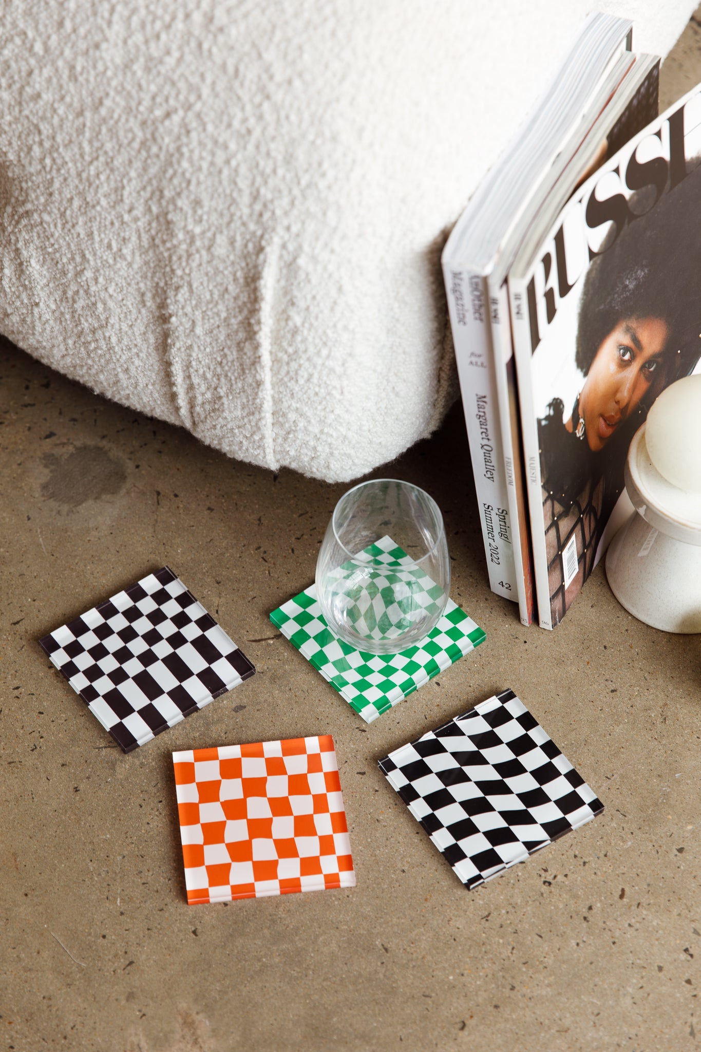 Paradiso 4pc Chessboard Acrylic Coaster Set by Selfie Leslie