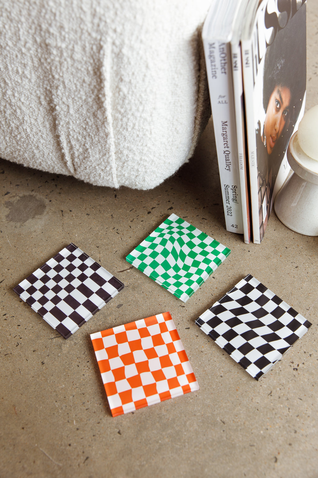 Paradiso 4pc Chessboard Acrylic Coaster Set by Selfie Leslie