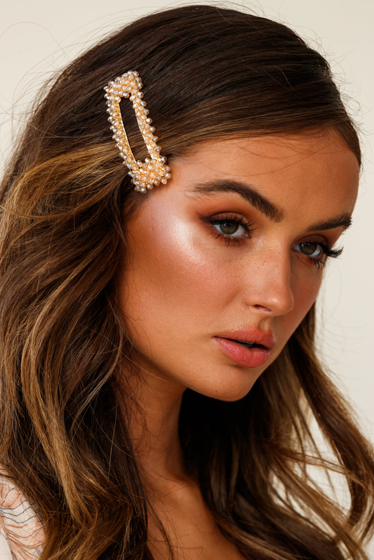 Maisy Beaded Oversized Rectangle Barrette Champagne by Selfie Leslie