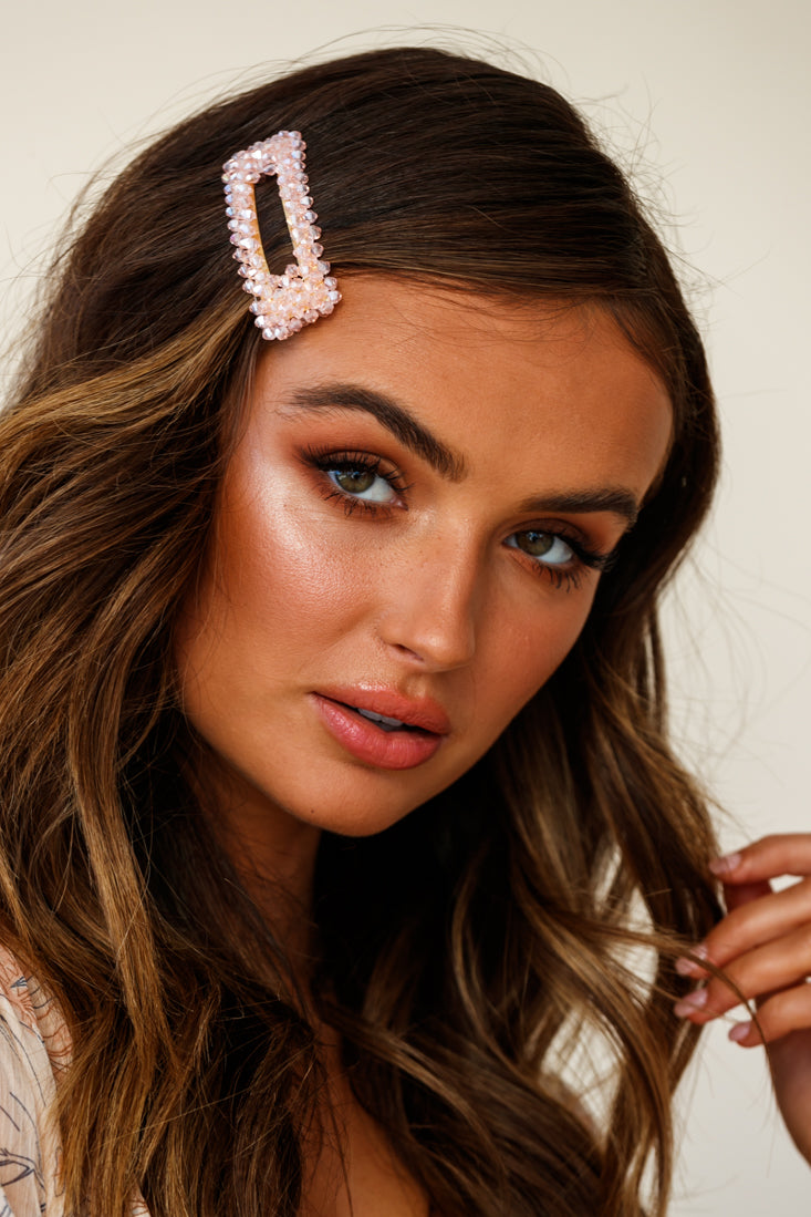 Maisy Beaded Oversized Rectangle Barrette Pink by Selfie Leslie
