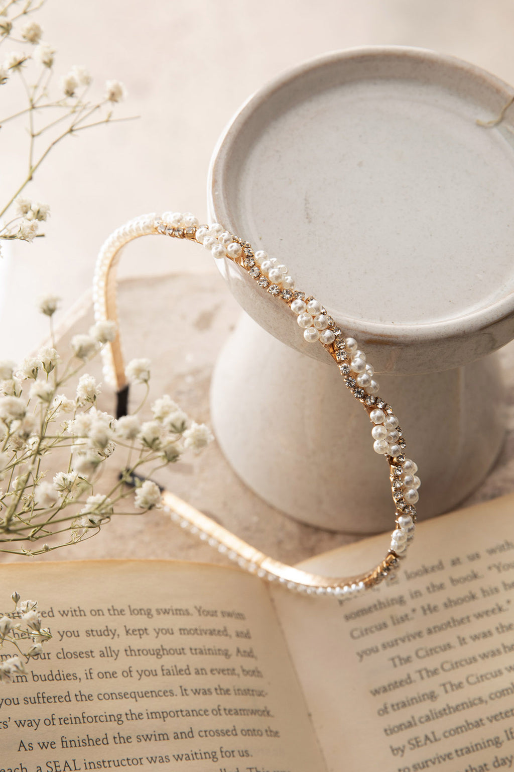 Adelina Pearl & Diamante Thin Headband White by Selfie Leslie