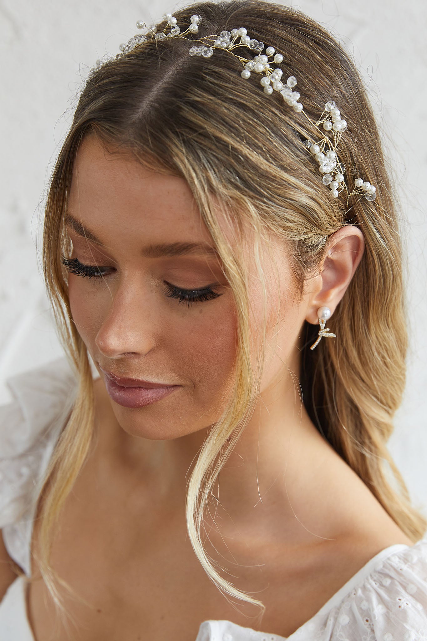 Enchanted Pearl & Crystal Wire Headband Gold by Selfie Leslie