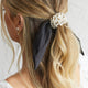 Carina Pearl & Satin Bow Hair Tie Black