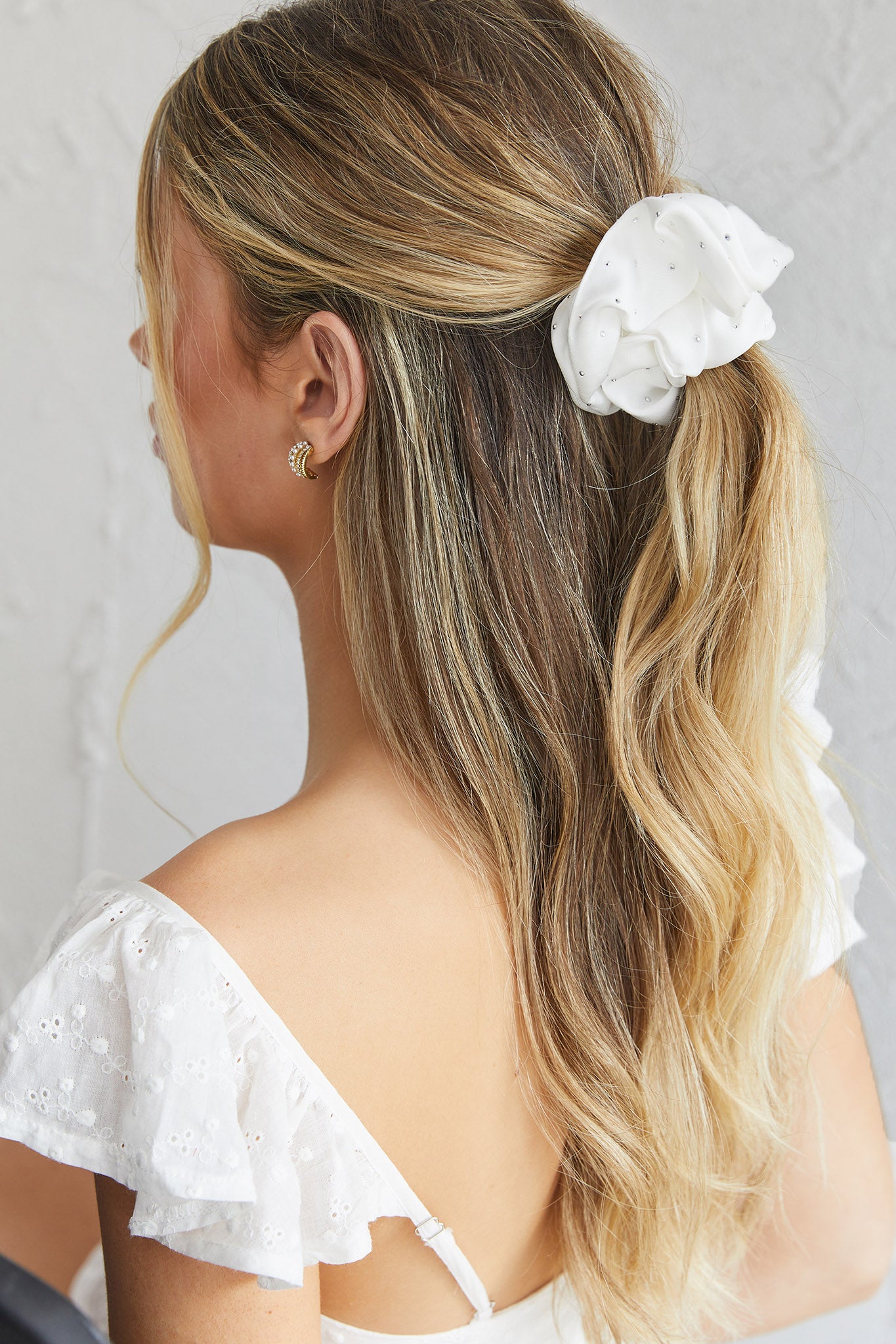 City Lights Embellished Scrunchie White by Selfie Leslie