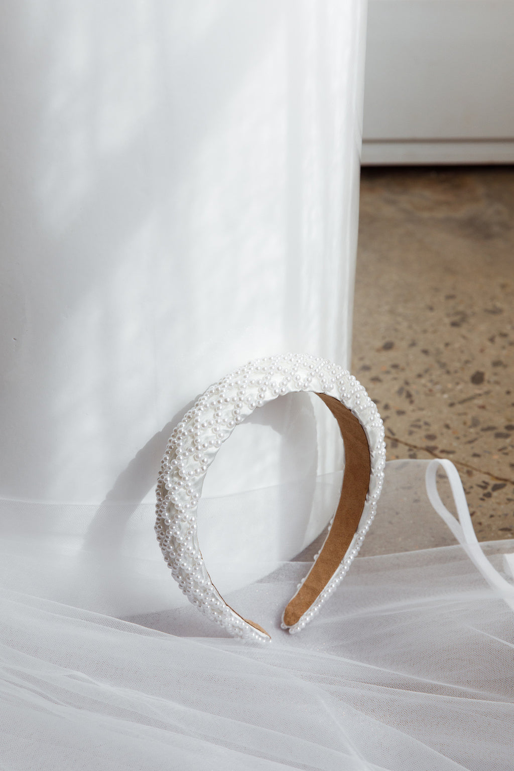 Suede Pearl Headband White by Selfie Leslie