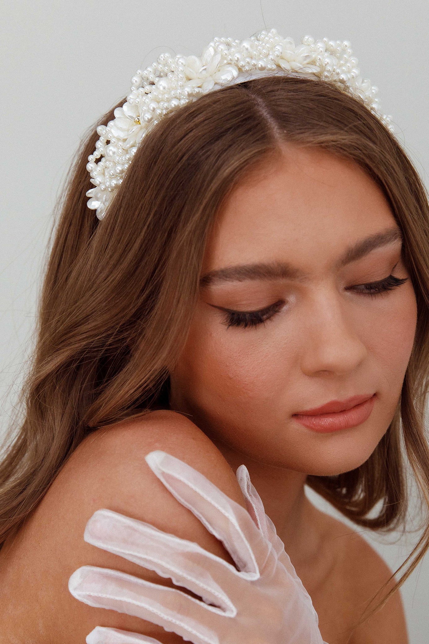 Floral Pearl Wide Headband White by Selfie Leslie